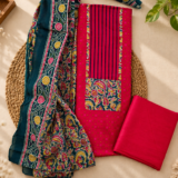 Magenta Kalamkari Print Cotton Three Piece – view 1